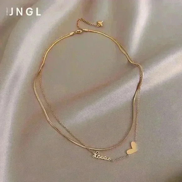 Double Layered Gold Plated Heart Necklace - Picture 3 of 6